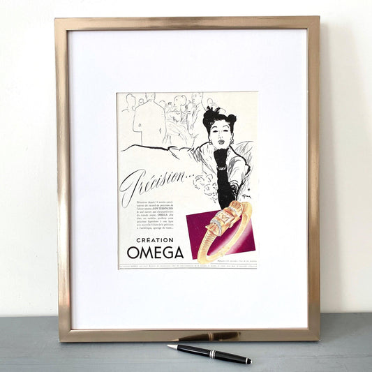 Vintage Omega Watch Ad Poster by Rene Gruau: Swiss High Horology Print