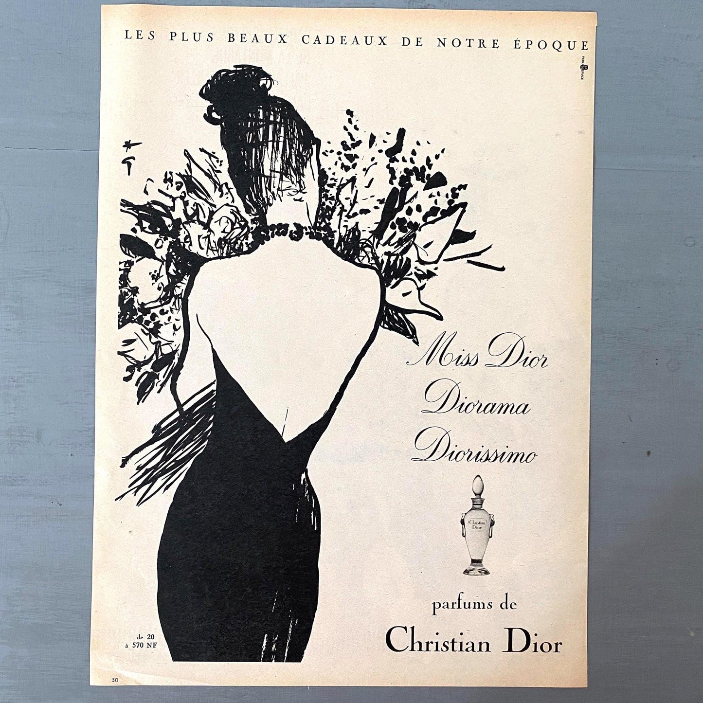 Authentic 1950s Vintage Dior Perfume Ad Print by Rene Gruau: Paris Fashion Poster
