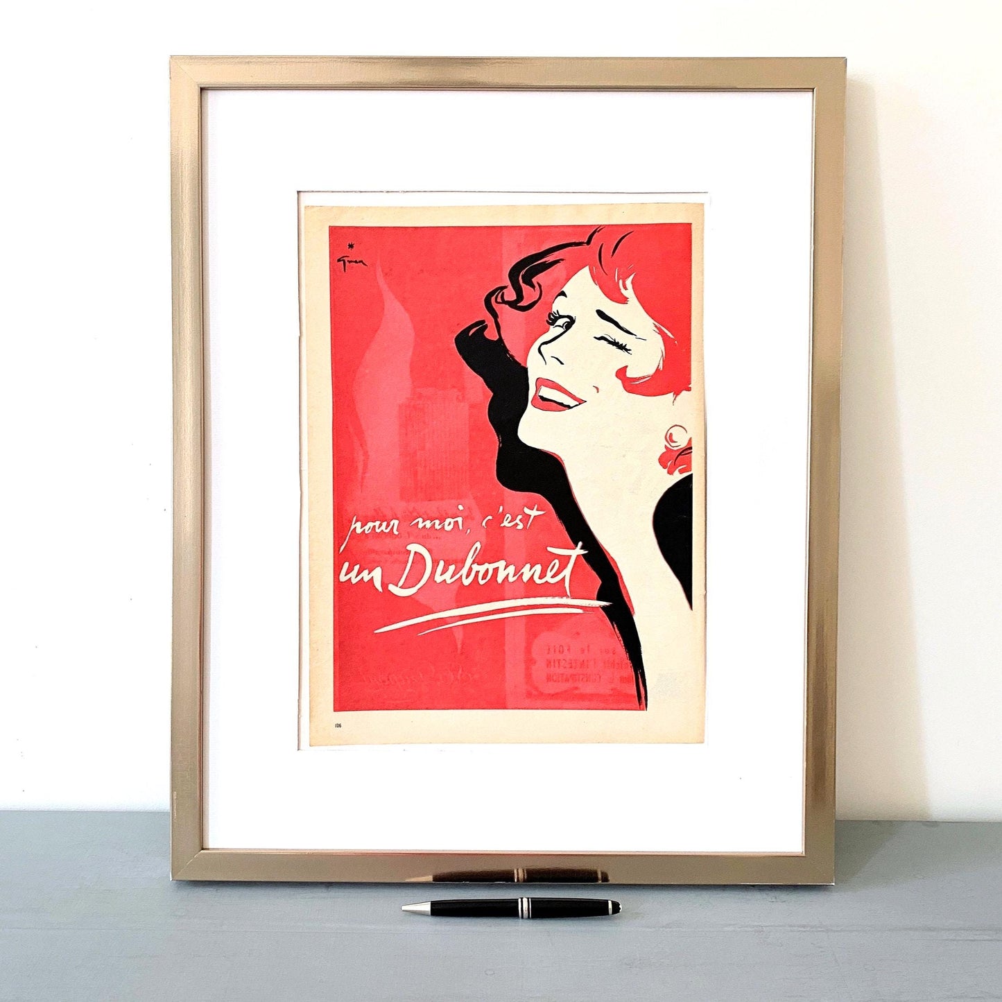 Original 1950s Vintage French Aperitif Dubonnet Ad Print: Rene Gruau Poster