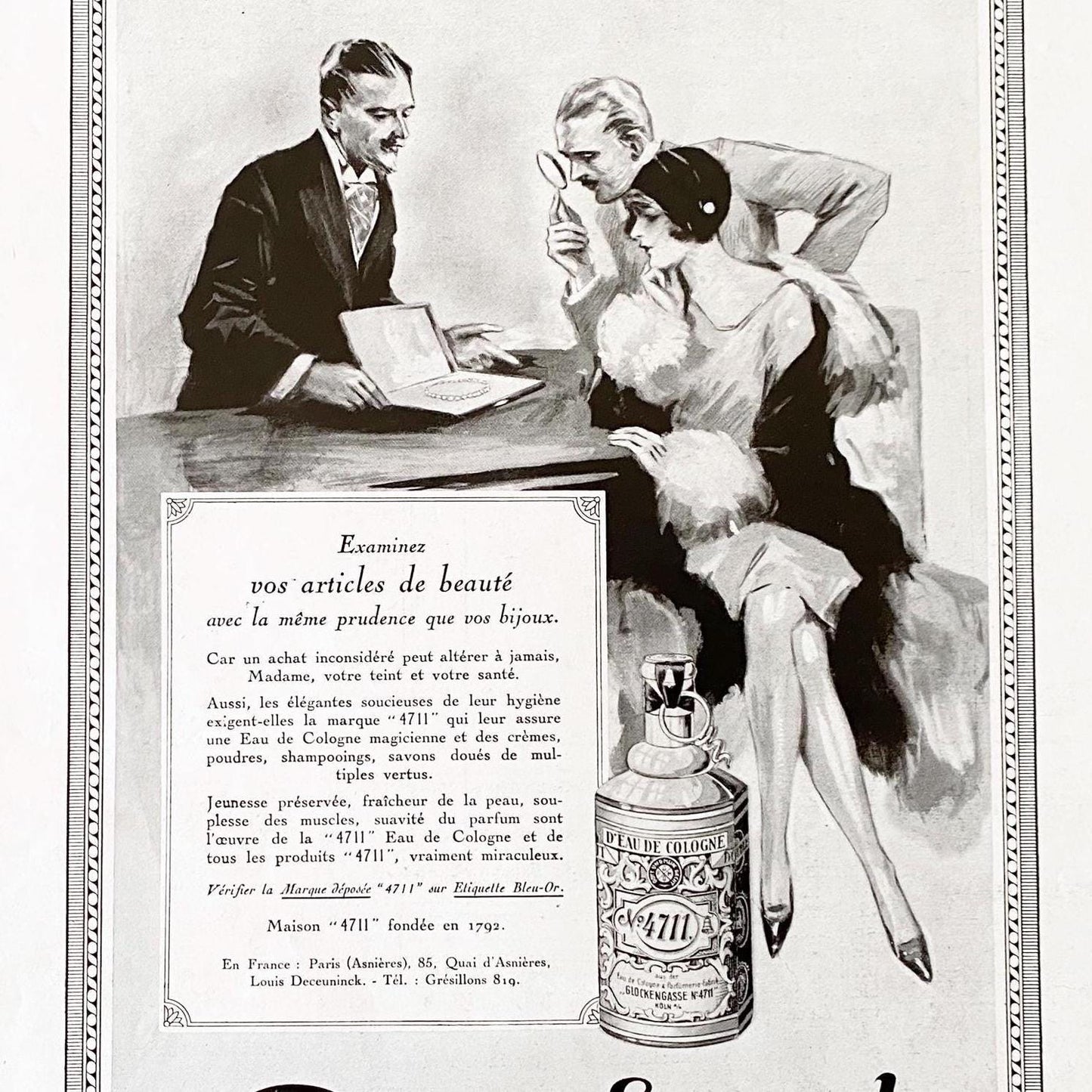 1930s 4711 Cologne Ad Print: Art Deco Couple Poster, Rare French Perfume Decor