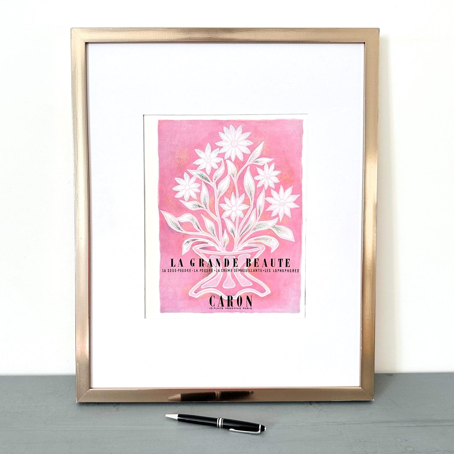 Original 1950s Vintage Caron Perfume Ad Poster: French Floral Print