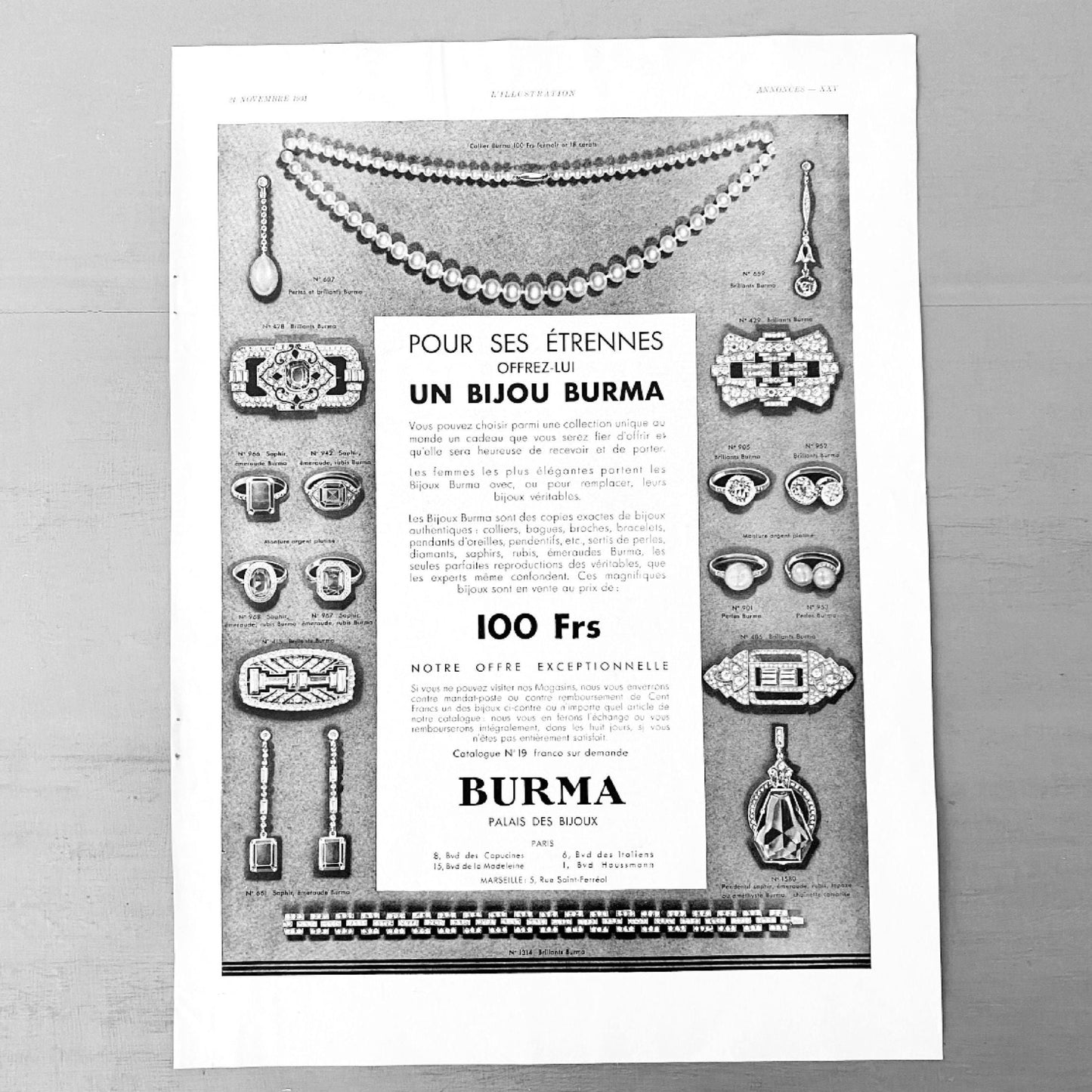 1930s French Jewelry Ad: Rare Vintage Wall Art Print