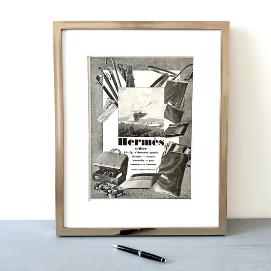 Original 1920s French Vintage Hermes Luggage Ad Print, Mid Century Modern Poster Dressing or Glam Room Home Decor, Unique Birthday Gift Idea