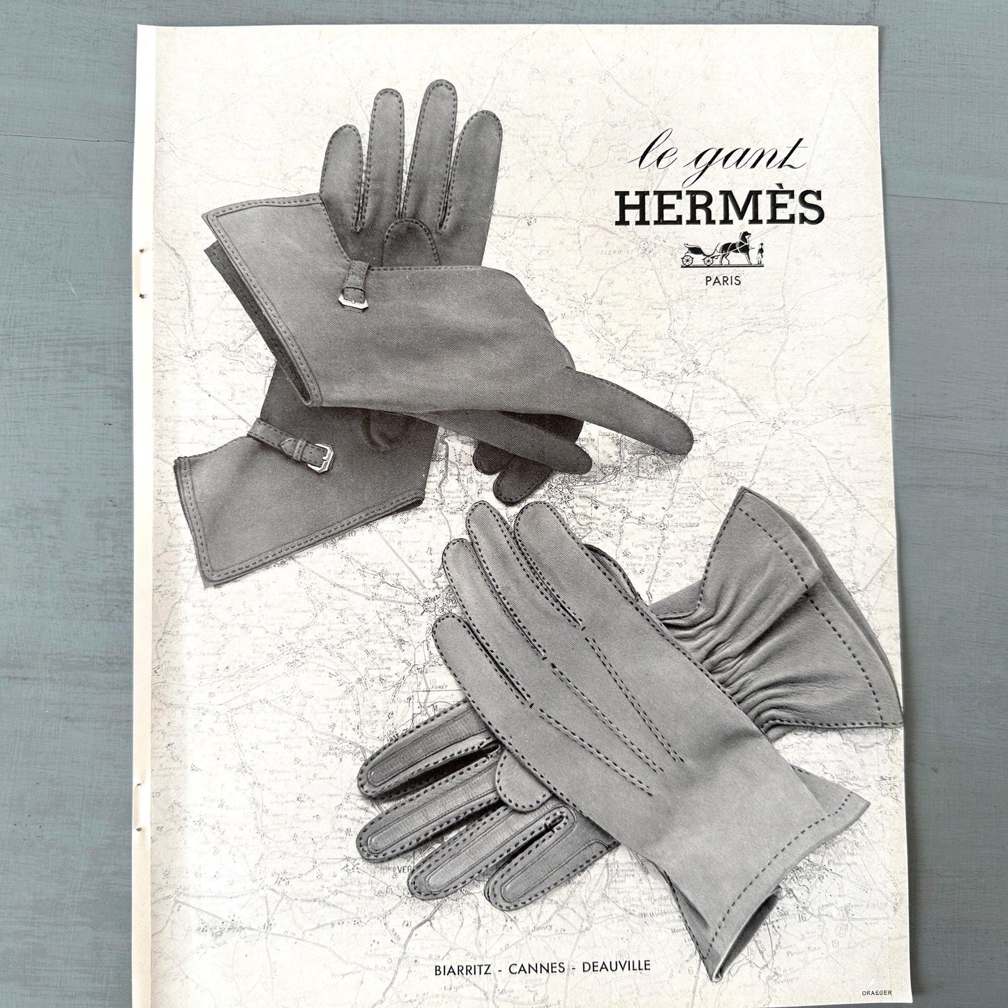 Original 1950s Vintage Hermes Ad Wall Art Print - Paris Style Fashion Gloves Accessories Poster