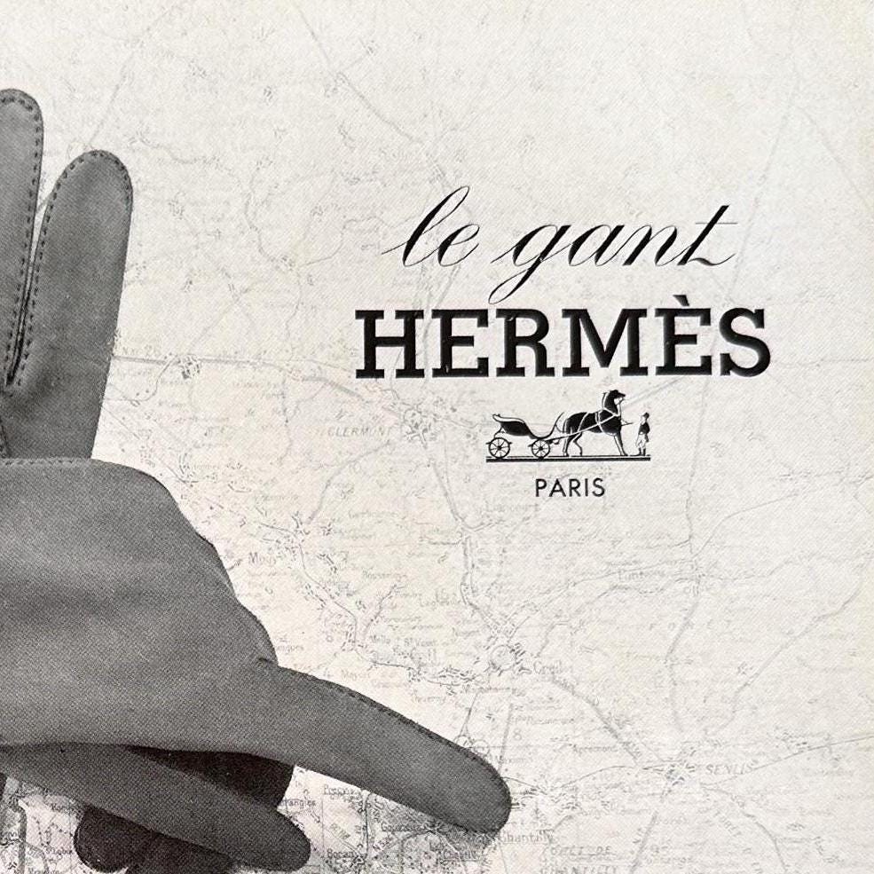 Original 1950s Vintage Hermes Ad Wall Art Print - Paris Style Fashion Gloves Accessories Poster