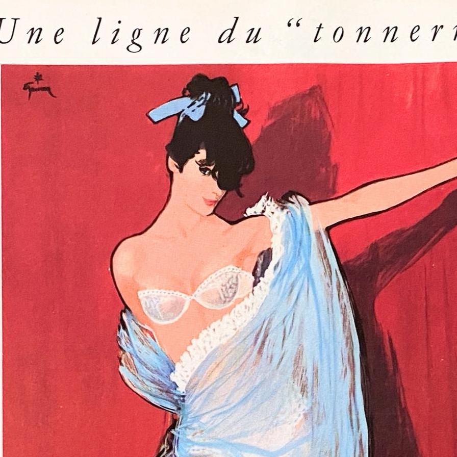 Authentic 1950s Vintage French Lingerie Pin Up Style Ad Poster, French Vogue Rene Gruau Print