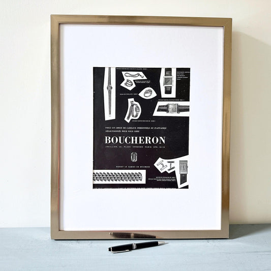 Vintage Boucheron Jewelry Ad Poster: Vogue Mid-Century Modern Wall Art