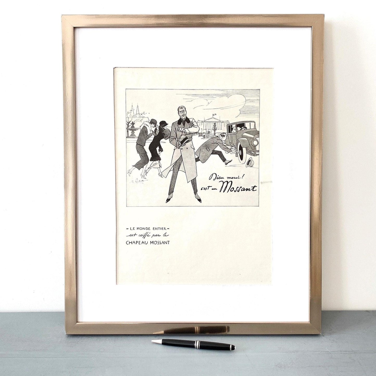 1920s Mossant Hat Ad: Rare Paris Street Scene - French Fashion Print