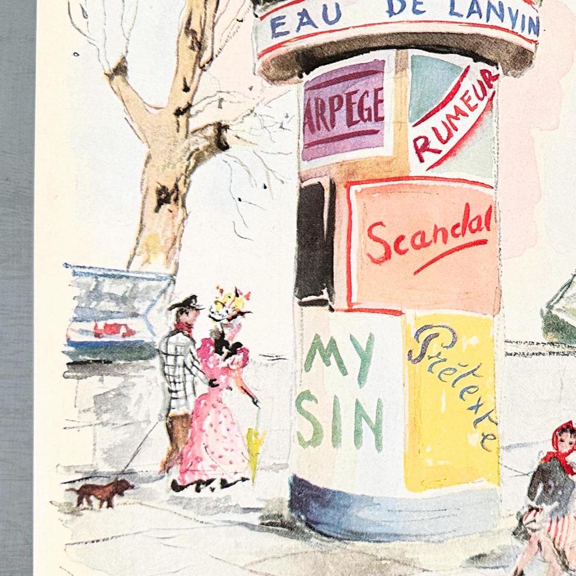 1950s Lanvin Perfume Ad Print: Rare G. Gillet French Illustration