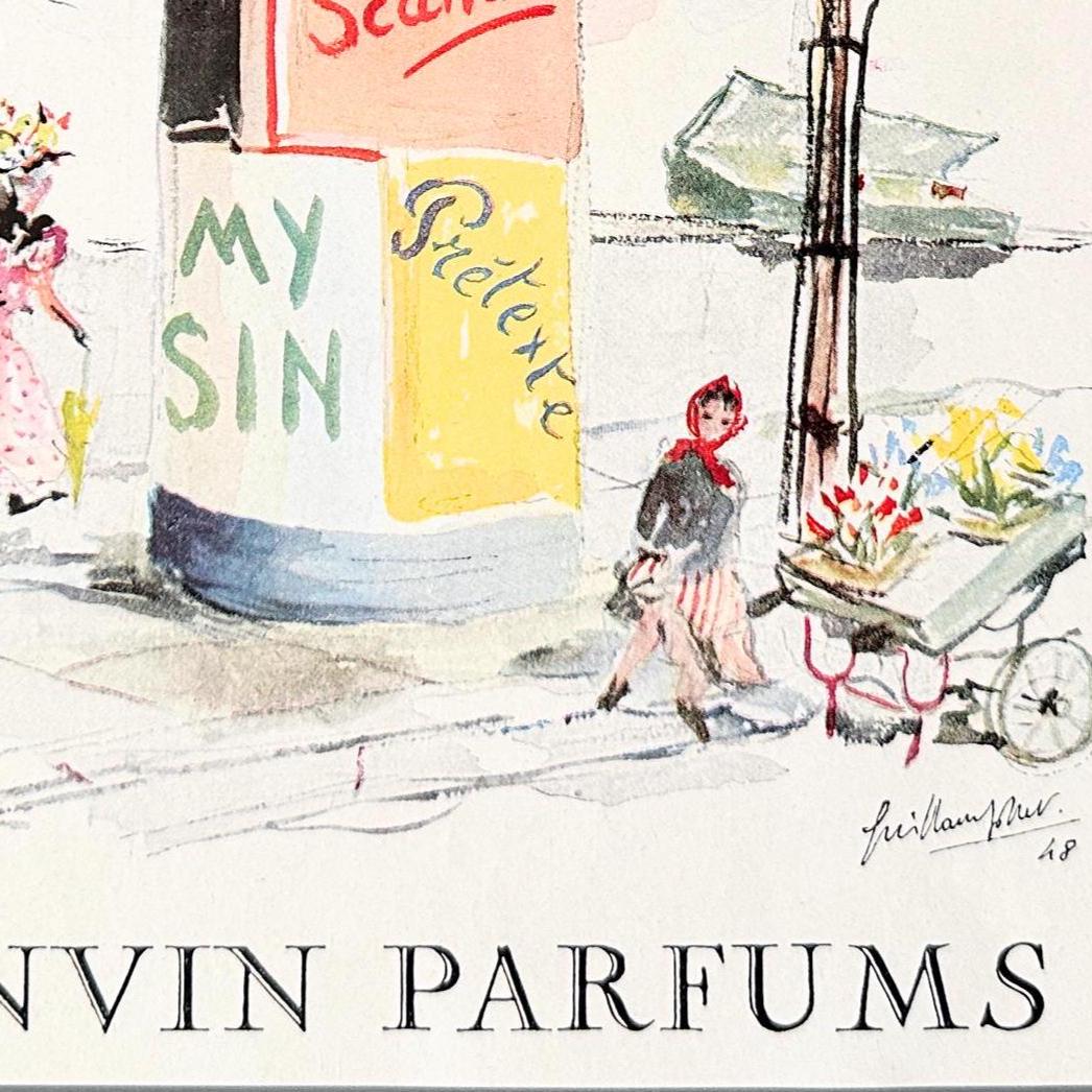 1950s Lanvin Perfume Ad Print: Rare G. Gillet French Illustration