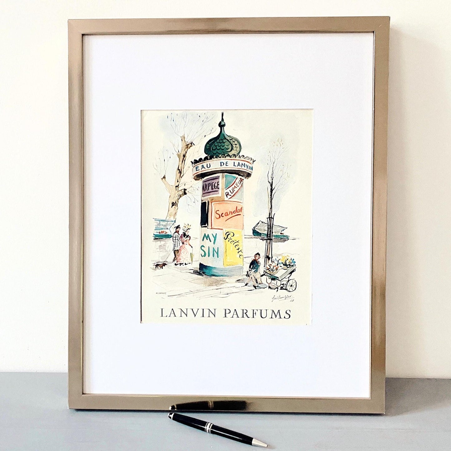 1950s Lanvin Perfume Ad Print: Rare G. Gillet French Illustration