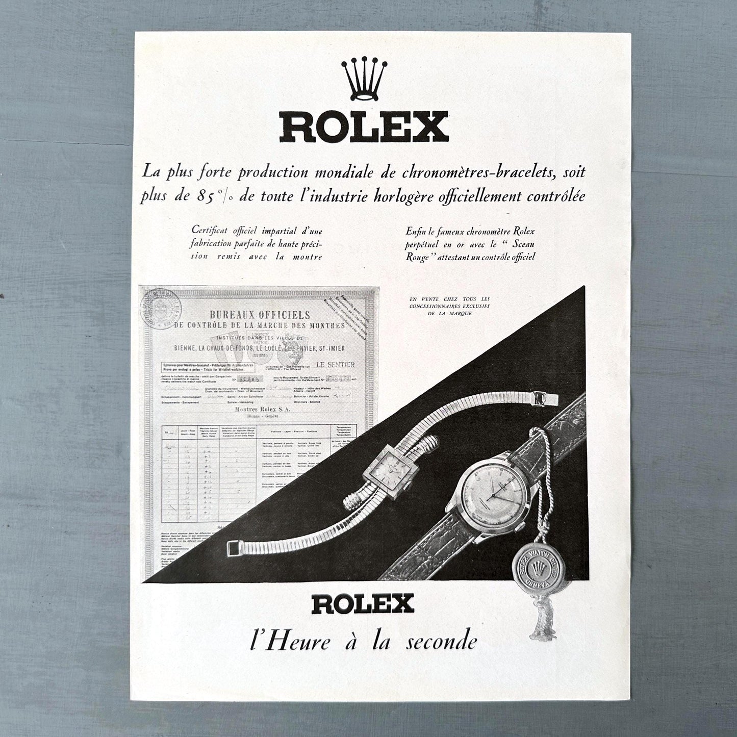 Original 1950s French Vintage Rolex Swiss Watch Advertisement Poster