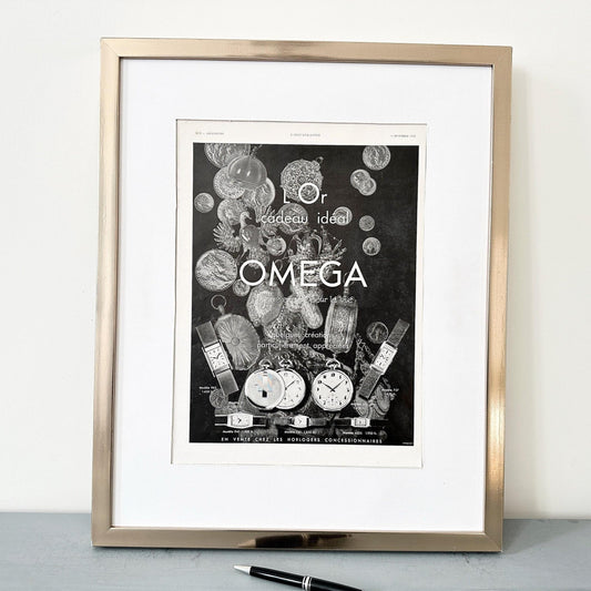 Vintage 1930s Omega Watch Ad Poster: Swiss Luxury Brand Decor