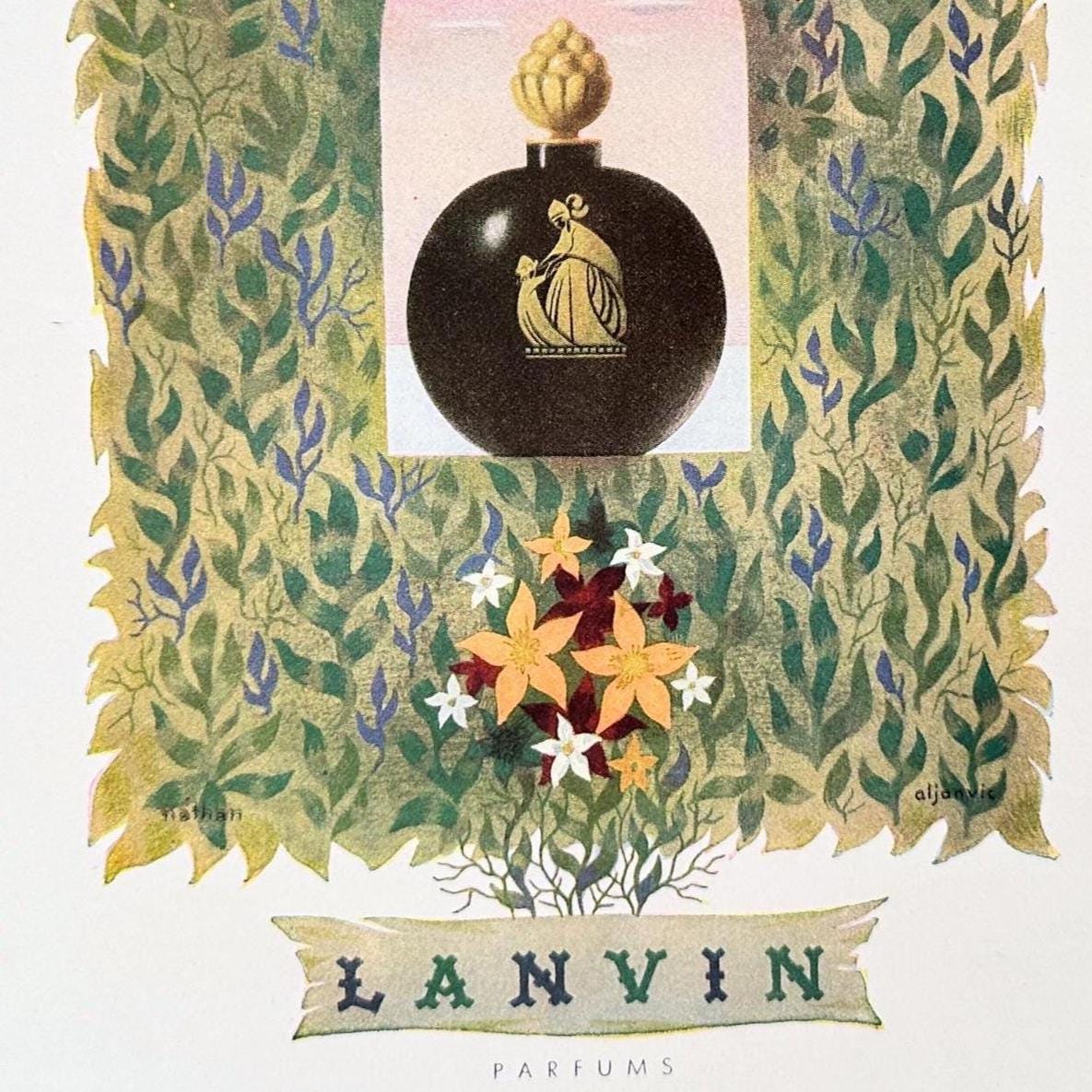 1950s Lanvin Perfume Ad: French Floral Wall Art, Jacques Nathan Illustration