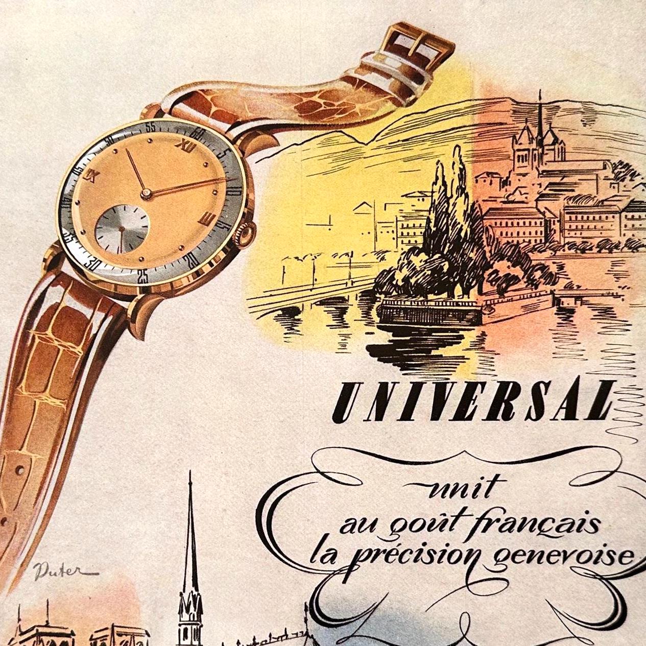 Authentic French 1940s Vintage Swiss Watch Advertisement Poster - Notre-Dame de Paris Print