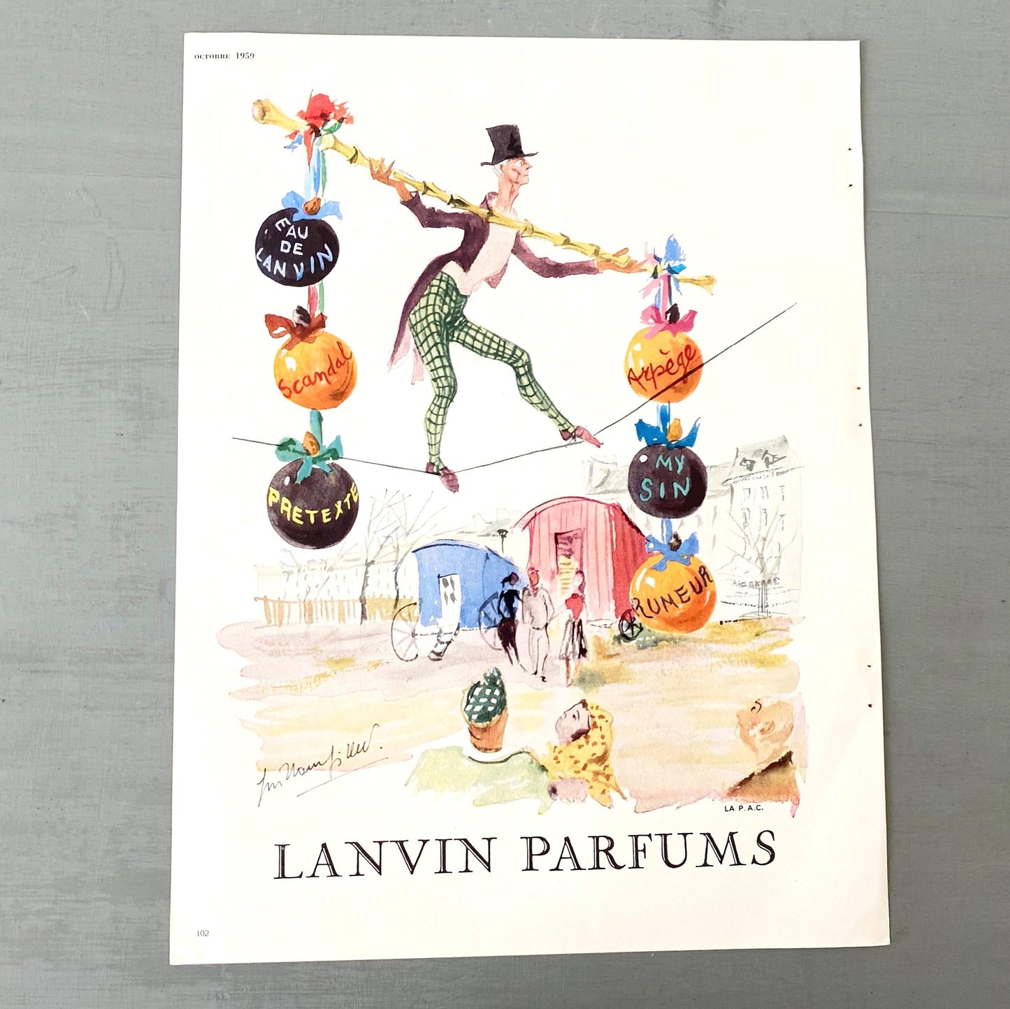 Authentic 1950s Vintage Lanvin Perfume Advertisement Print: Original Page from French Magazine