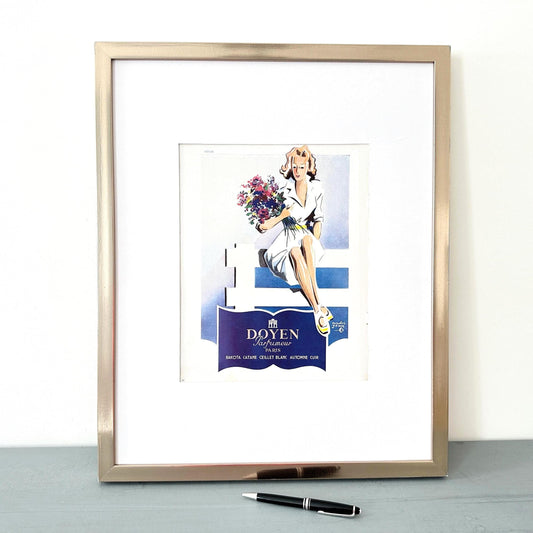 Authentic 1940s French Perfume Advertisement Poster from Original Magazine