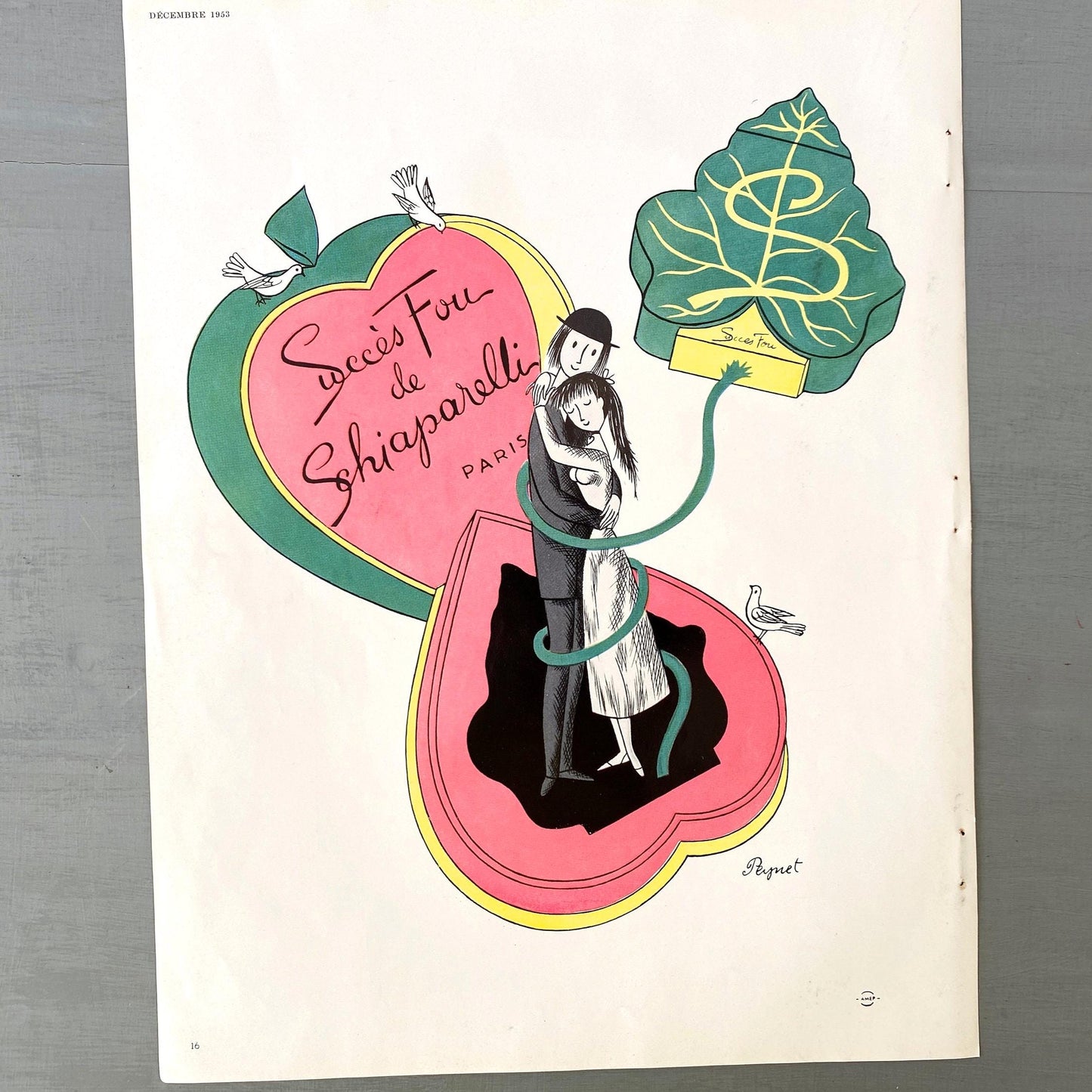 Authentic 1950s Vintage Schiaparelli Perfume Advertisement Poster: Original French Print