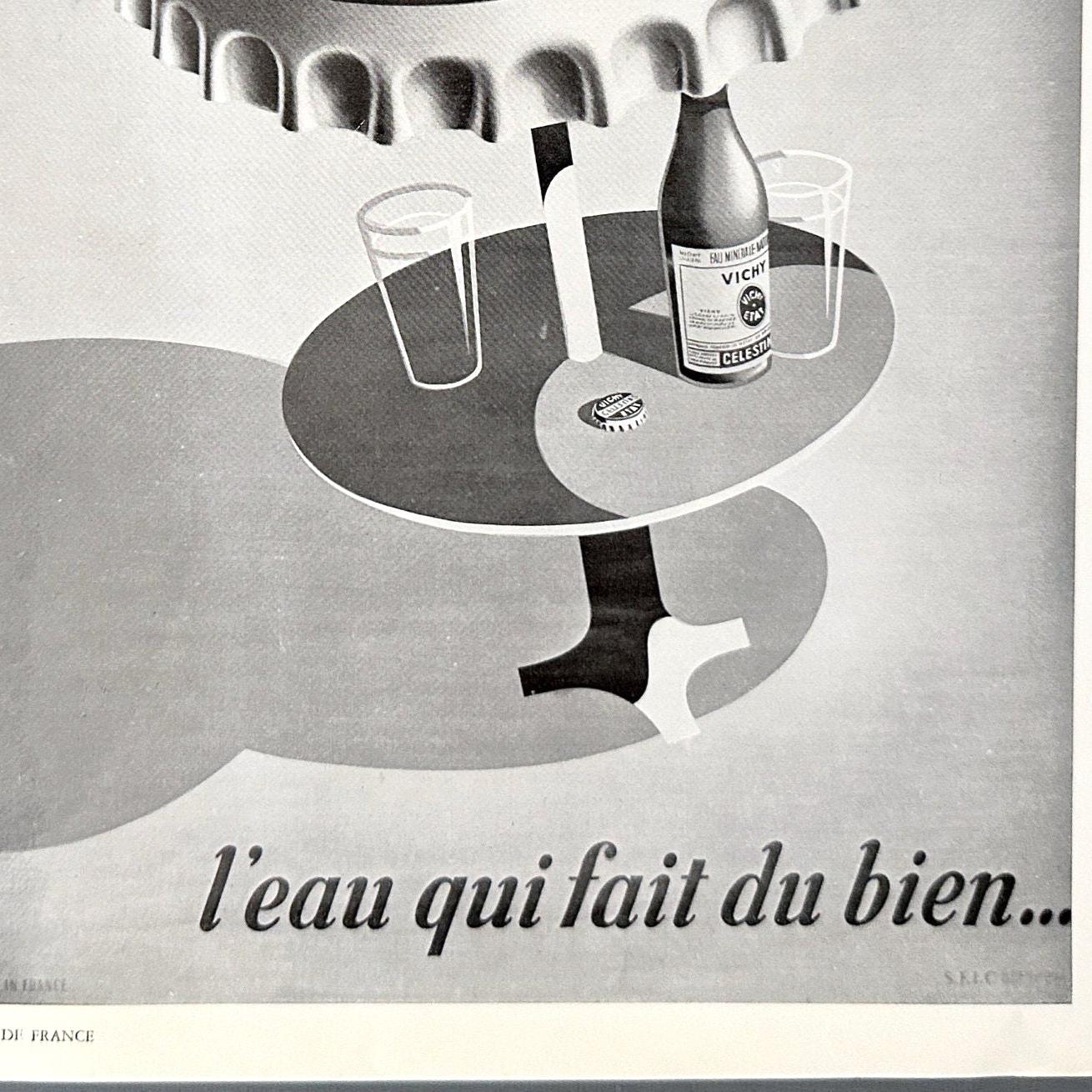 Authentic 1950s Vintage Vichy Mineral Water Advertisement Poster from Original French Magazine