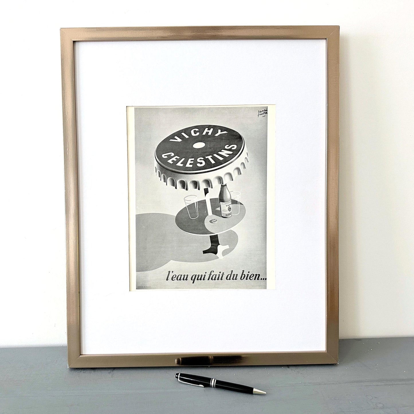 Authentic 1950s Vintage Vichy Mineral Water Advertisement Poster from Original French Magazine