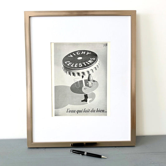 Authentic 1950s Vintage Vichy Mineral Water Advertisement Poster from Original French Magazine