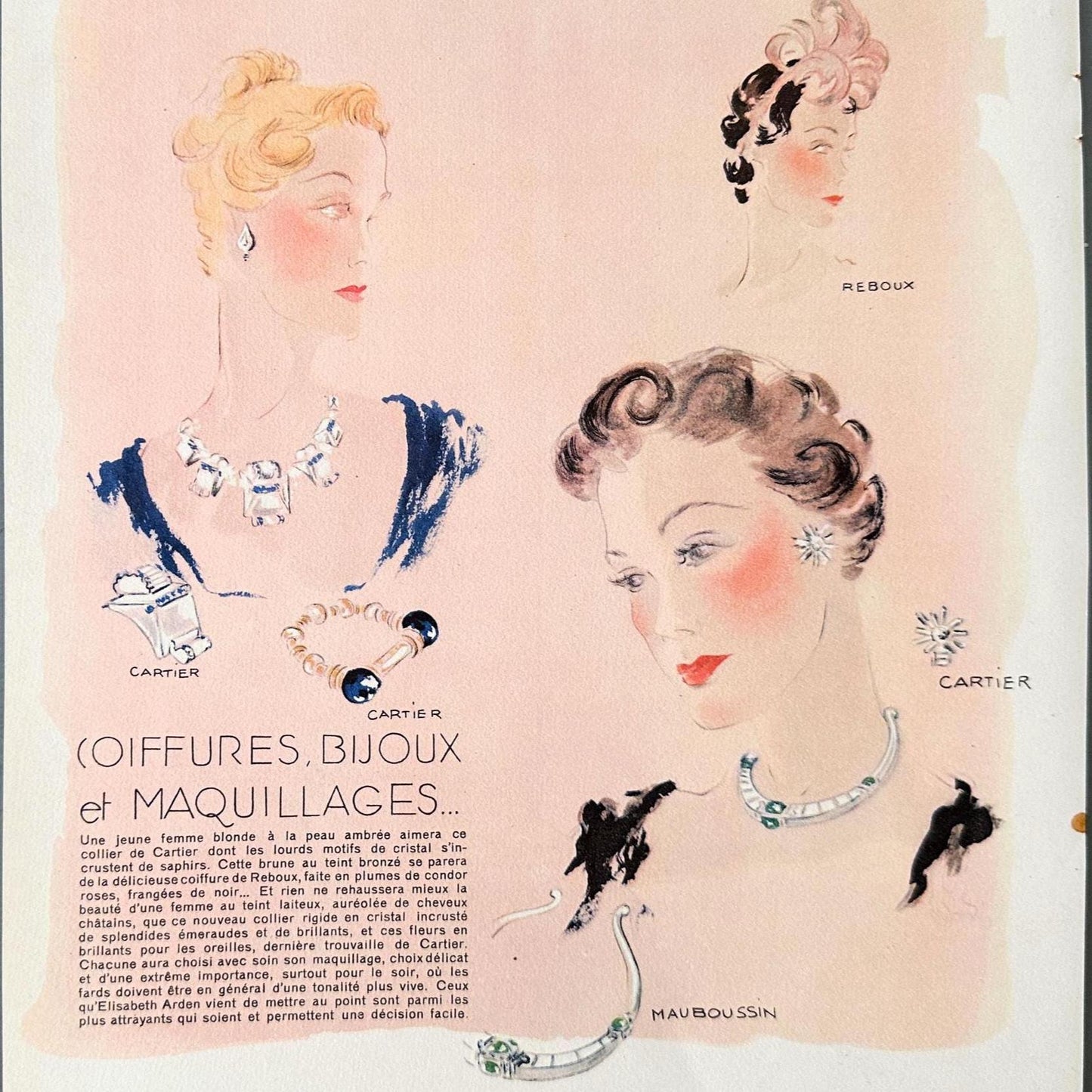 Original 1950s Vintage Cartier Jewellery Advertisement Poster from Authentic French Magazine