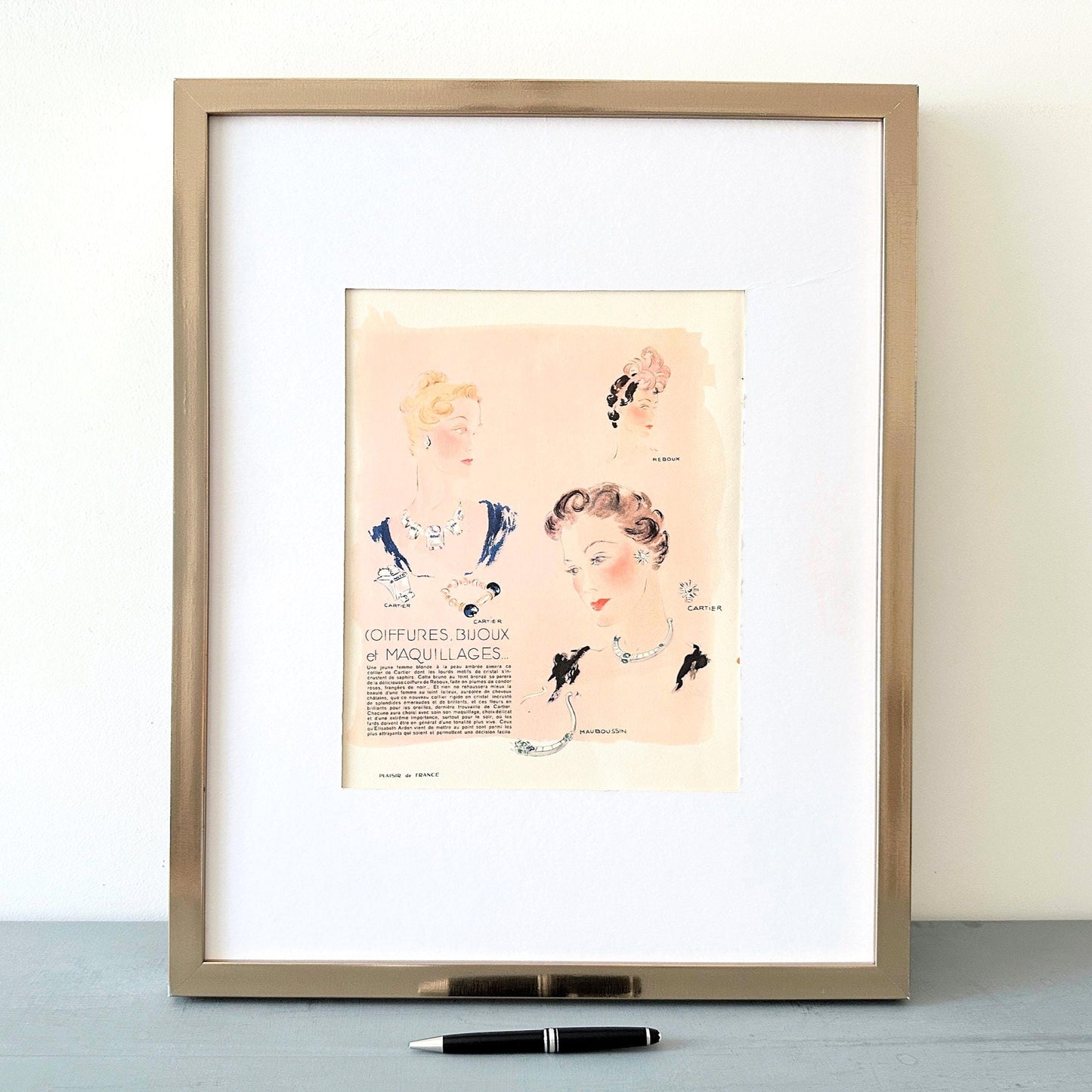 Original 1950s Vintage Cartier Jewellery Advertisement Poster from Authentic French Magazine