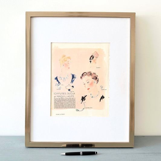 Original 1950s Vintage Cartier Jewellery Advertisement Poster from Authentic French Magazine