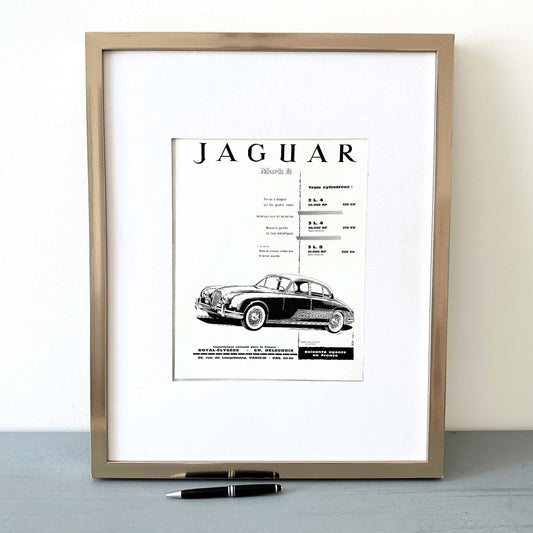 1950s Jaguar Car Ad Poster: Vintage Automobile Garage Wall Art