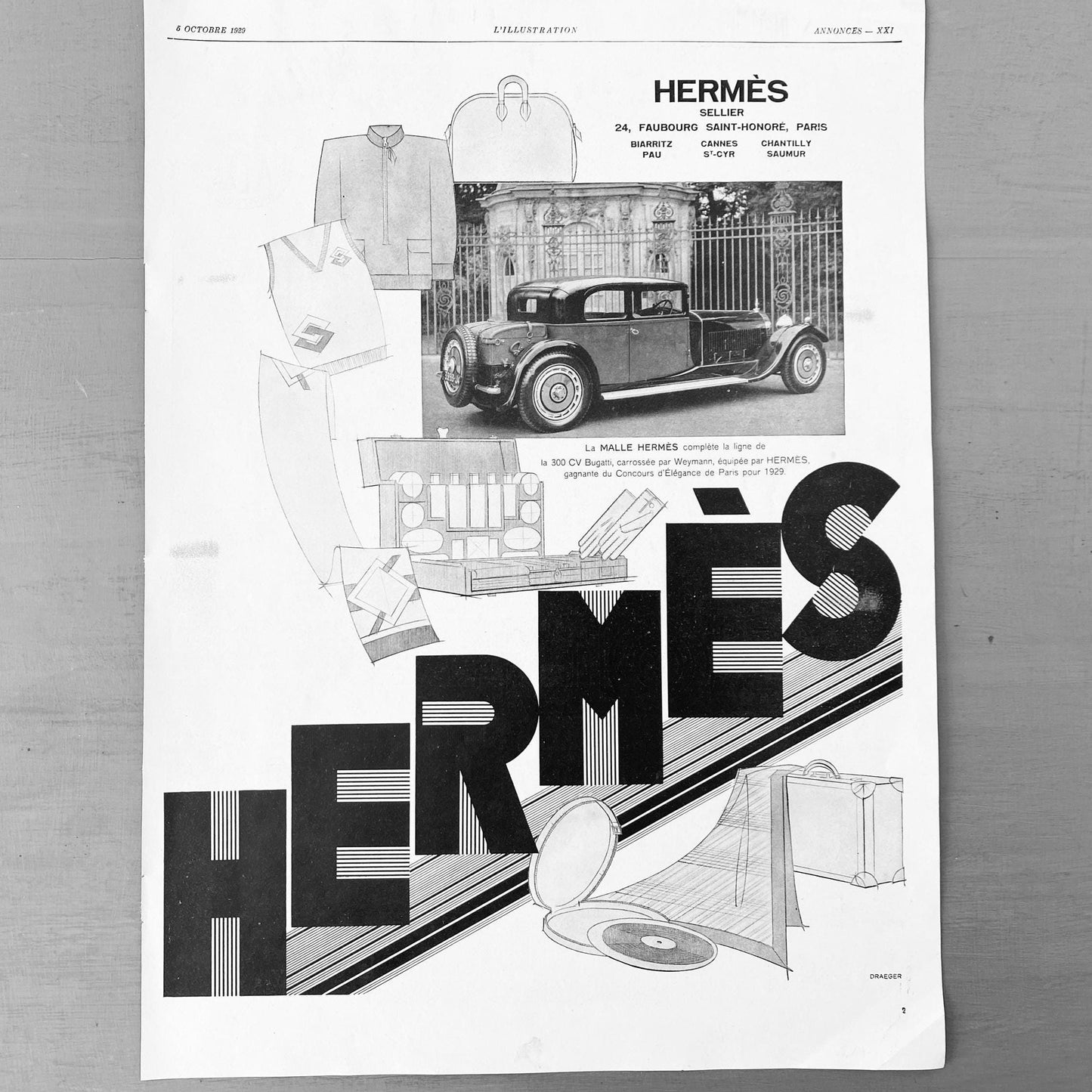 Original 1930s Vintage Hermes Advertisement Print: Car & Travel Accessories  Poster