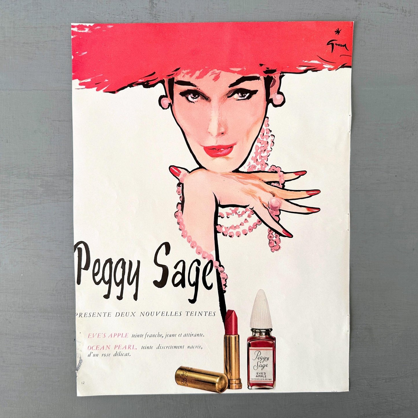 Vintage Peggy Sage Lipstick Ad - 1950s French Fashion Print by Rene Gruau