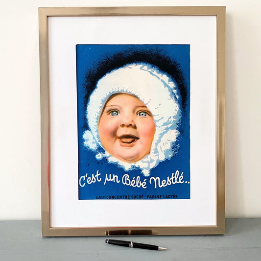 1920s Nestle Baby Advertisement Print: Vintage French Nursery Decor