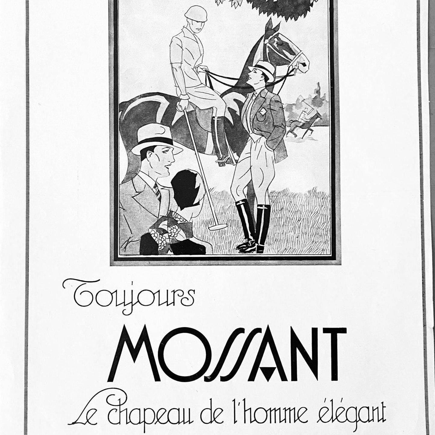 Authentic 1920s Vintage Man Hat Mossant Advertisement Poster from Original French Magazine