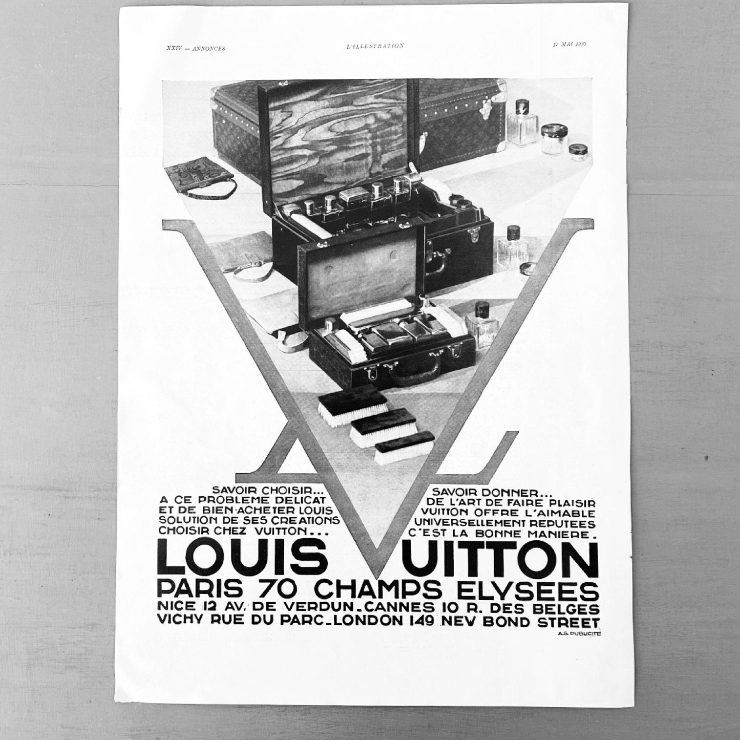 Authentic Vintage Louis Vuitton Luggage Ad Poster: 1930s French Fashion Print