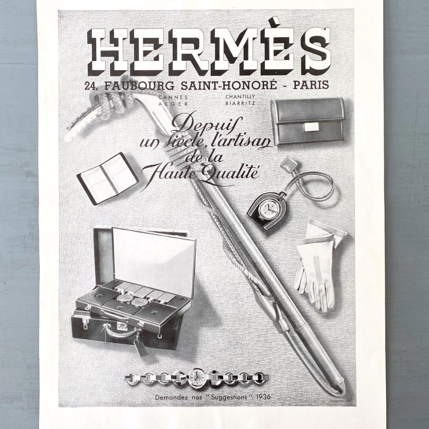 Original 1930s Vintage Hermes Bag Ad Wall Art Print: Authentic French Fashion Poster
