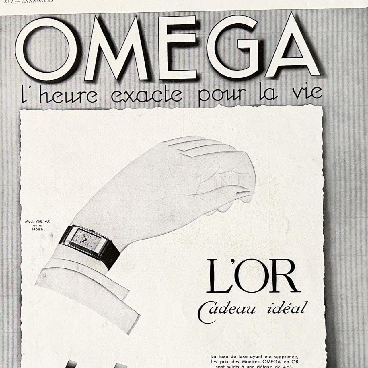 Original 1930s Vintage Omega Swiss Watch Ad Poster from Original French Magazine