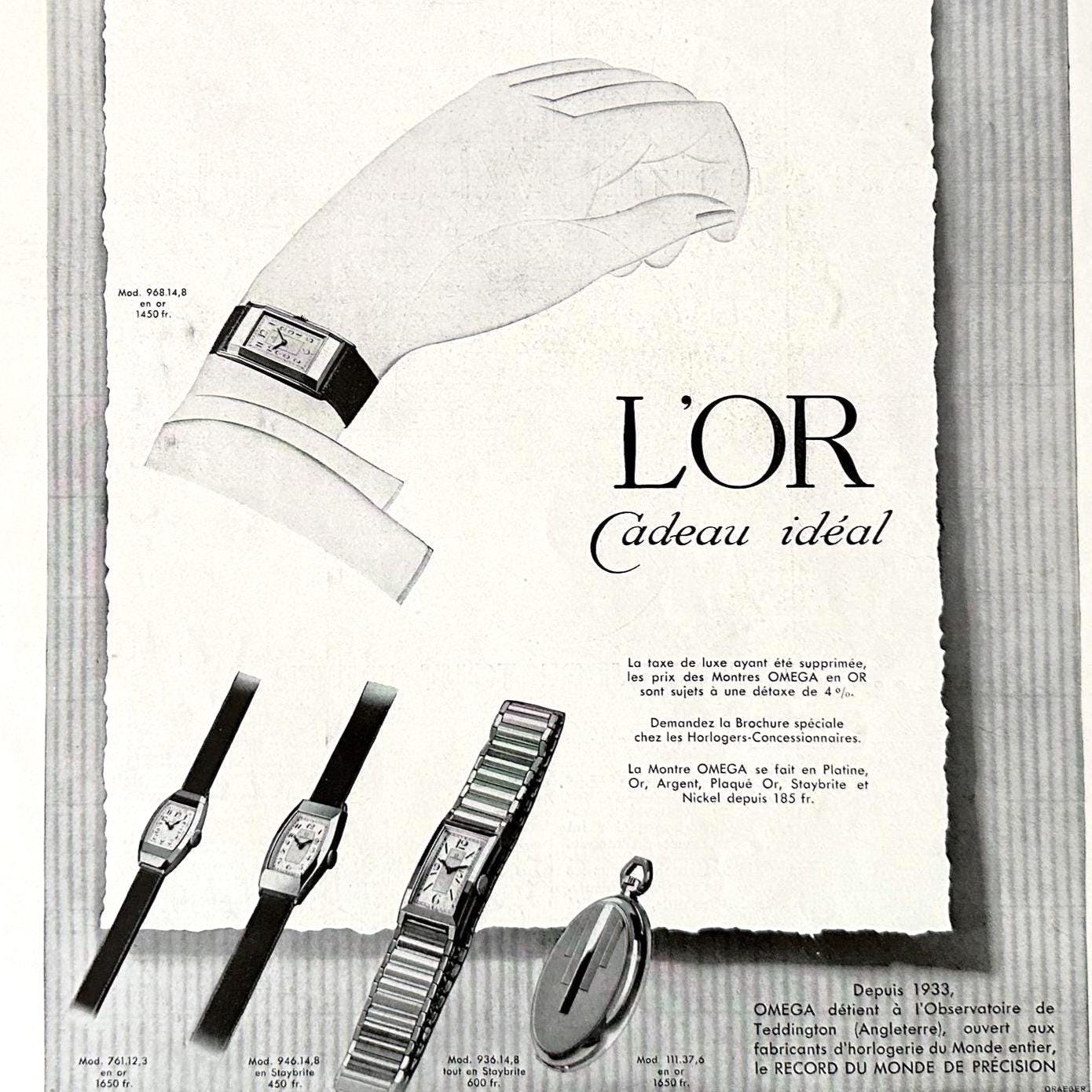 Original 1930s Vintage Omega Swiss Watch Ad Poster from Original French Magazine