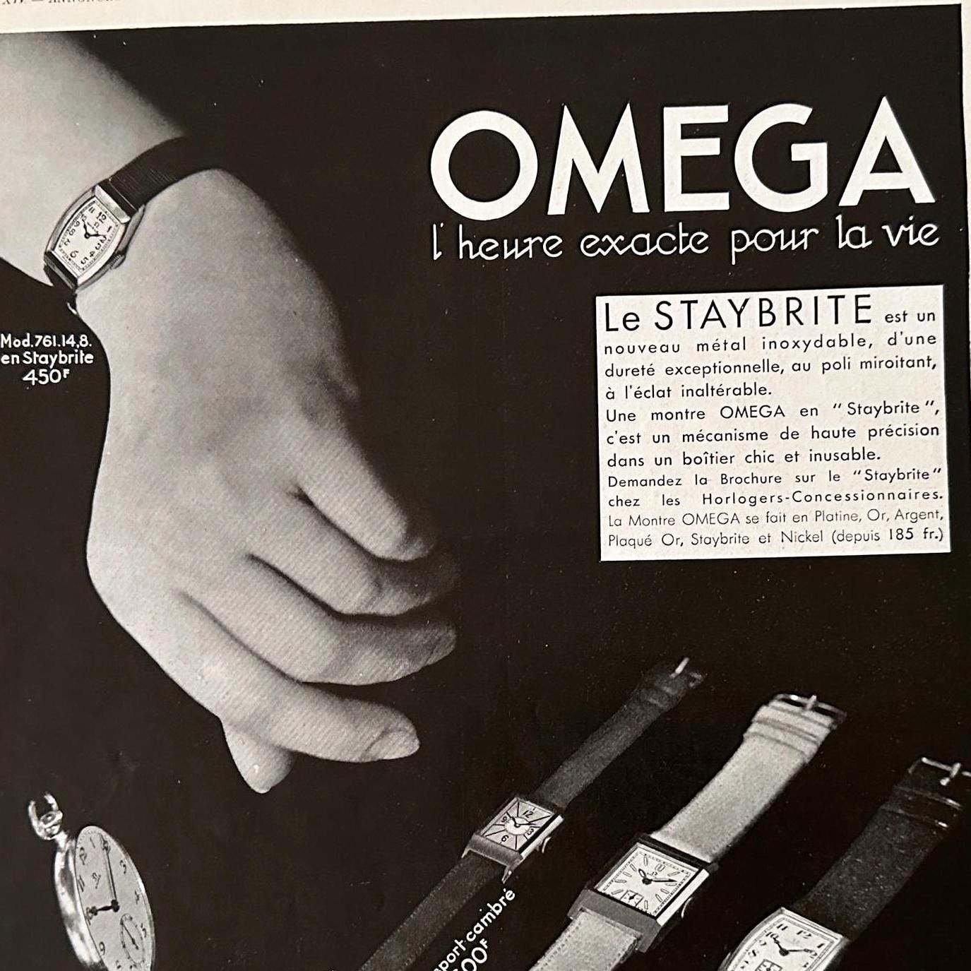 Vintage Omega Watch Ad Print: 1930s Swiss Mid-Century Wall Art