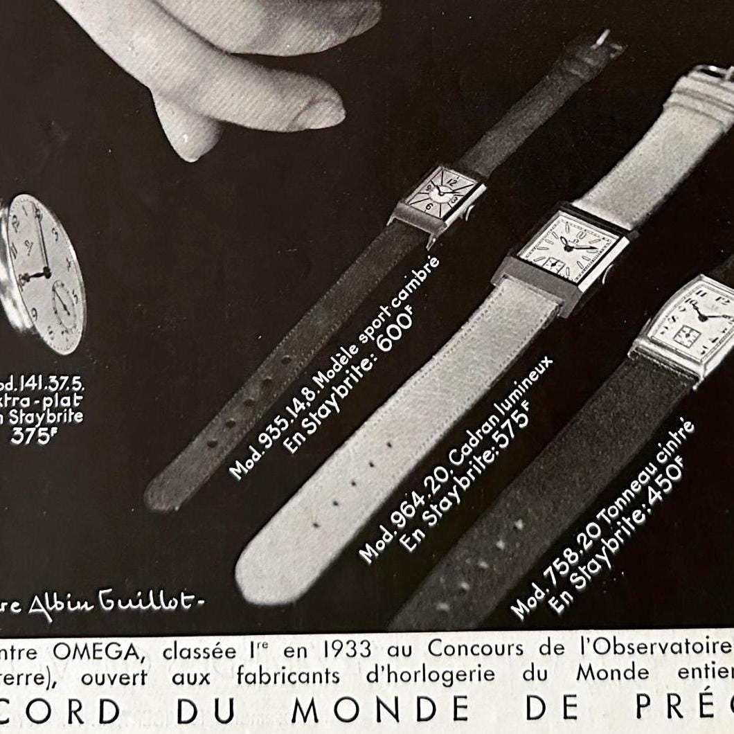 Vintage Omega Watch Ad Print: 1930s Swiss Mid-Century Wall Art