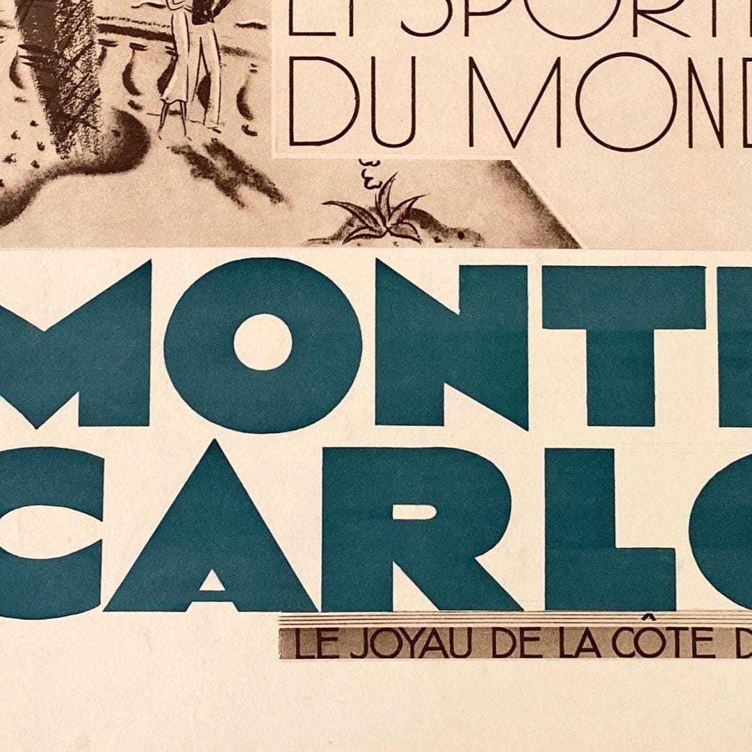 1930s Vintage Monte Carlo Travel Poster: Mid-Century Modern Monaco Wall Art