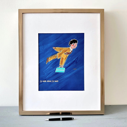 Original 1970s French Vintage Air France Ad Poster by Savignac - Authentic Minimalist Wall Art Decor Print