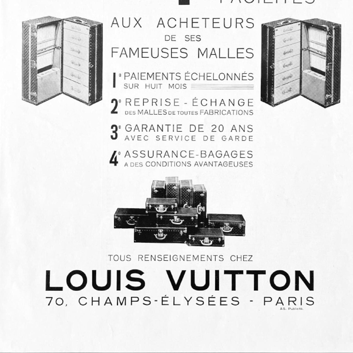 Authentic 1930s Vintage Louis Vuitton Advertisement Wall Art Poster - Original Page from French Magazine