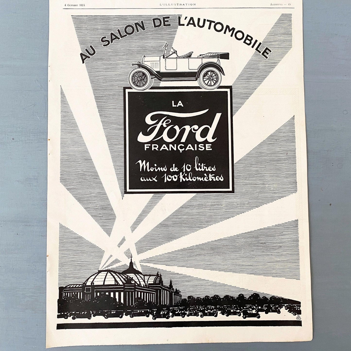 Authentic 1920s Vintage Ford Car Advertisement Print: Original Art Deco Paris Poster
