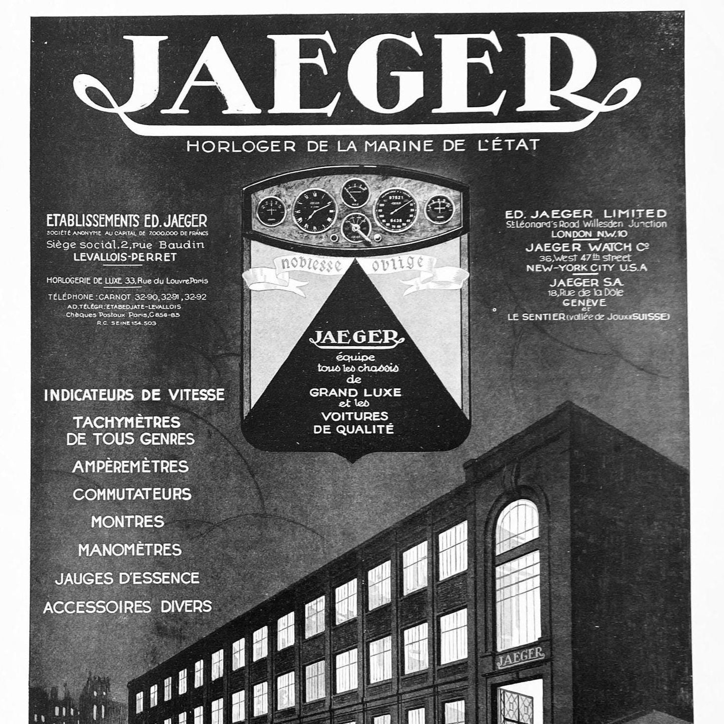 Authentic 1930s Vintage Jaeger Swiss Watch Advertisement Poster