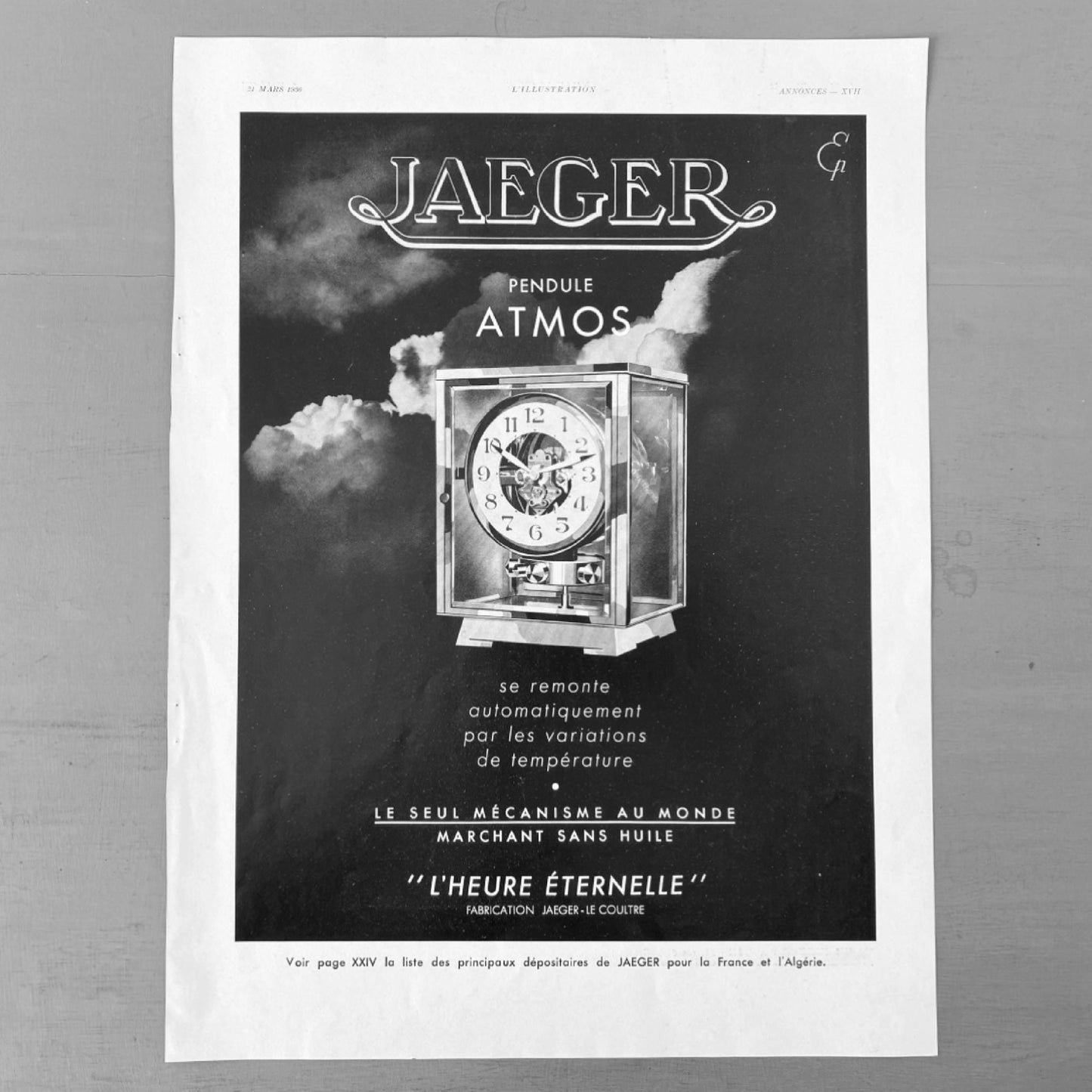 Authentic 1930s Vintage Luxury High Horology Jaeger Swiss Clock Advertisement Print