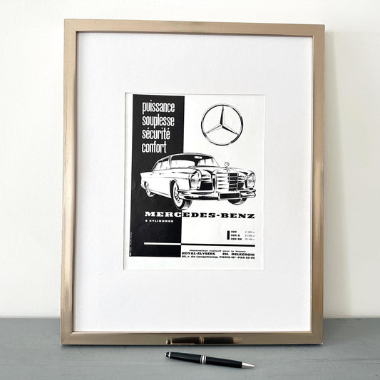 Authentic 1960s Vintage Mercedes Car Ad Poster: French Minimalist Supercar Art