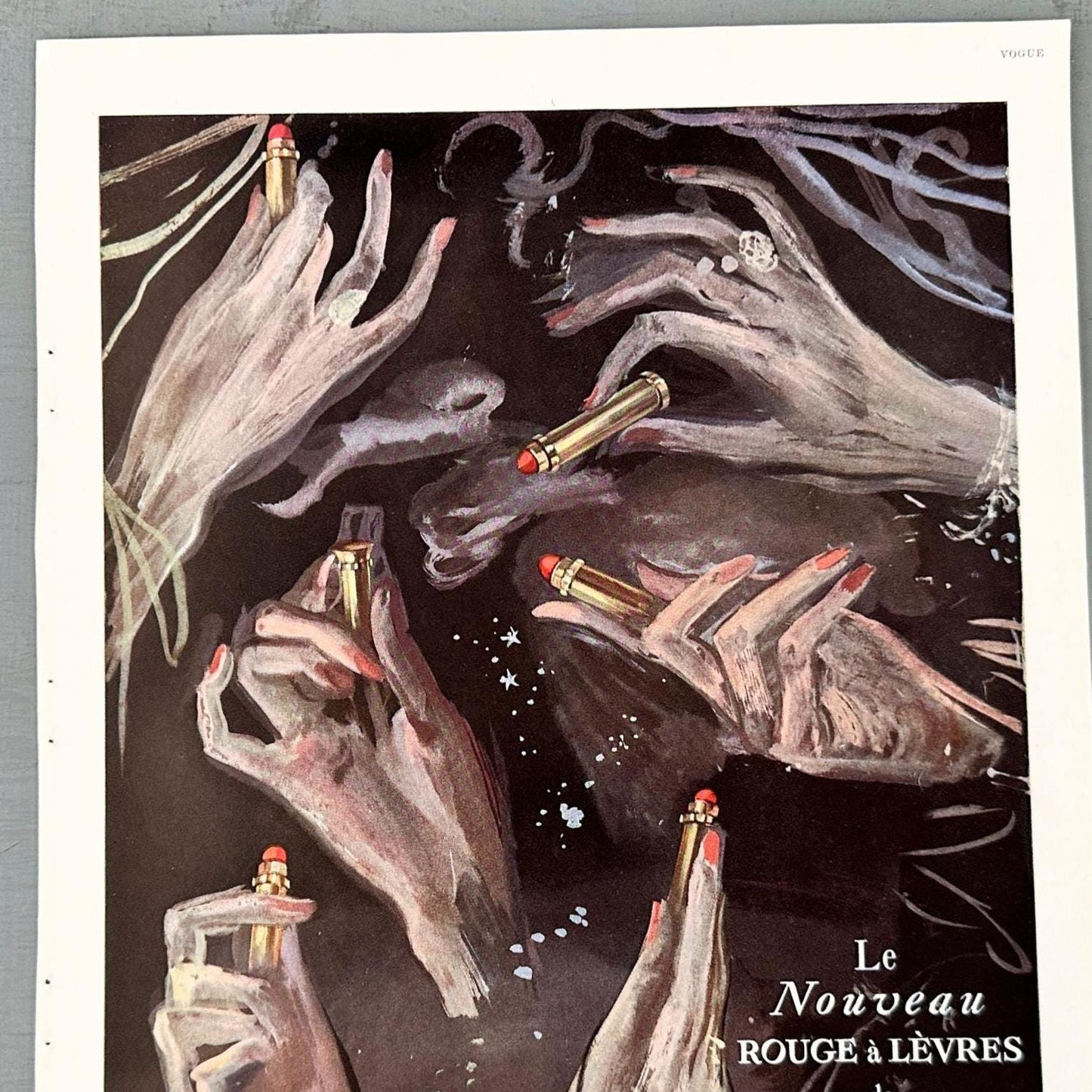 Authentic Vintage Guerlain Lipstick Ad: 1950s Vogue Print, French Fashion Illustration