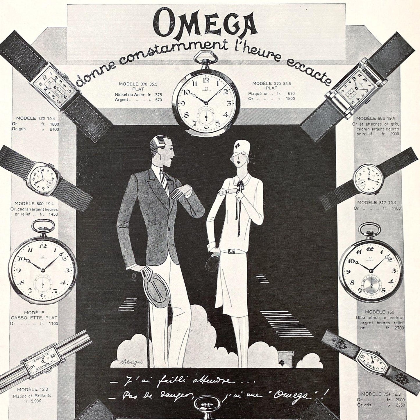 Authentic 1920s Vintage Omega Watch Ad Print, Swiss Watch Luxury Brand Poster