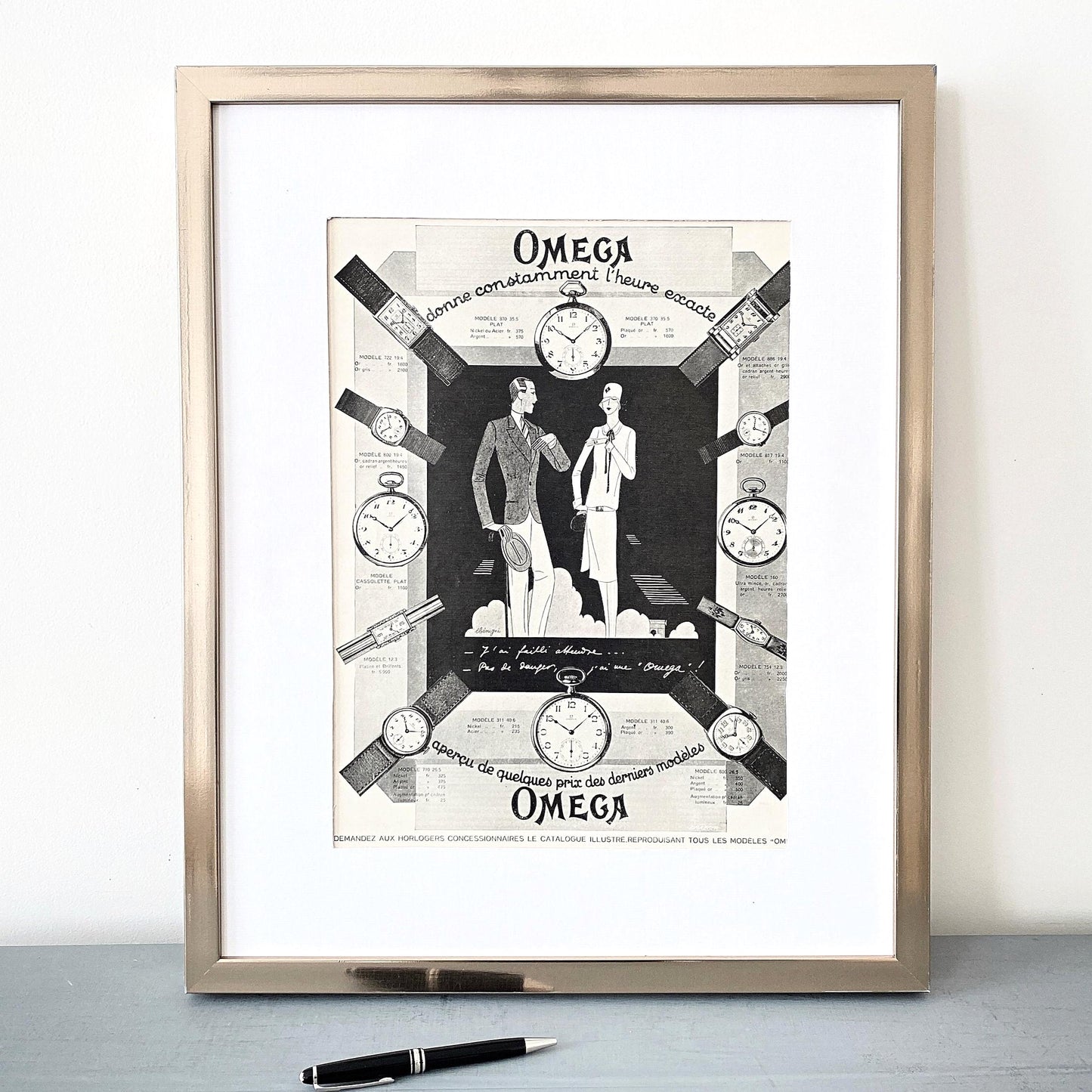Authentic 1920s Vintage Omega Watch Ad Print, Swiss Watch Luxury Brand Poster