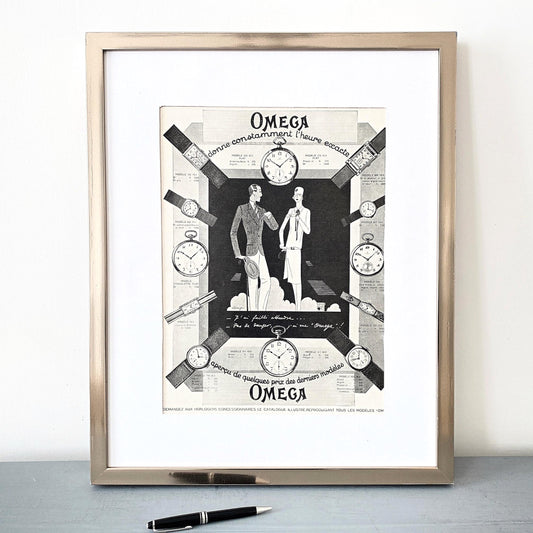 Authentic 1920s Vintage Omega Watch Ad Print, Swiss Watch Luxury Brand Poster
